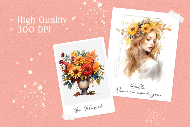 Fall of Neo Classical Watercolor Illustration Clipart Bundle, Beautiful Fall Girl Watercolor Clipart Sublimation Collection
