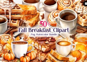 Fall Breakfast Clipart PNG Bundle, Food and Drink Watercolor Collection
