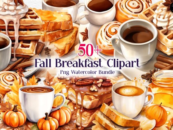 Fall breakfast clipart png bundle, food and drink watercolor collection t shirt graphic design