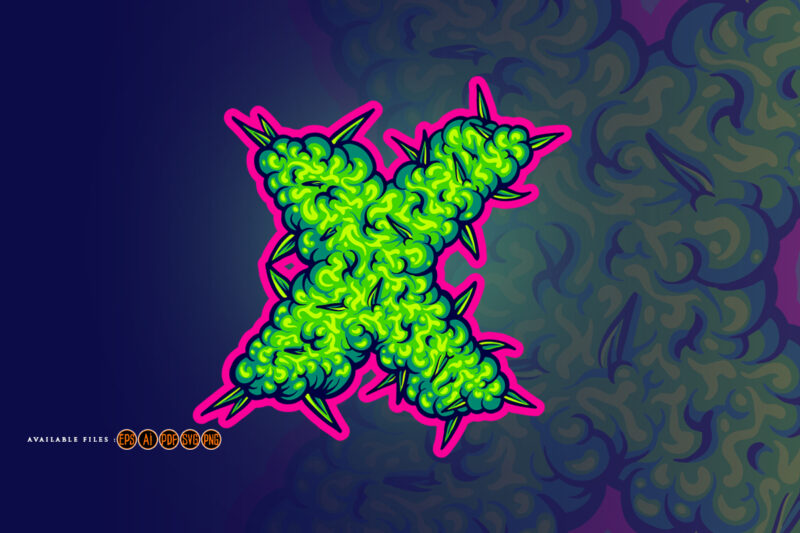 Cannabis X monogram buds letter illustrations