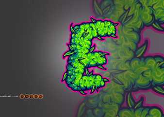 Capital letter E cannabis monogram style t shirt vector file
