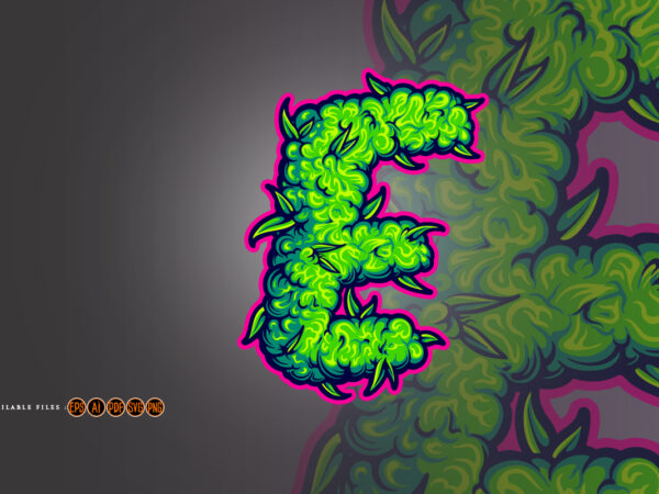 Capital letter e cannabis monogram style t shirt vector file