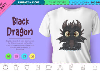 Cartoon black dragon. Fantasy clipart. t shirt vector file