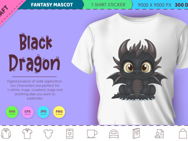 Cartoon black dragon. fantasy clipart. t shirt vector file