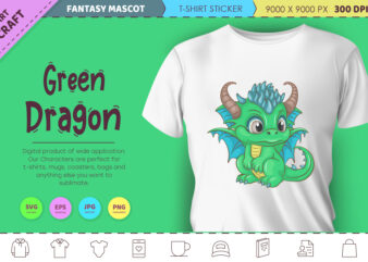 Cartoon green dragon. Fantasy clipart.