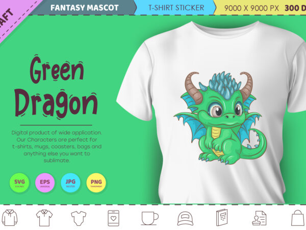 Cartoon green dragon. fantasy clipart. t shirt vector file