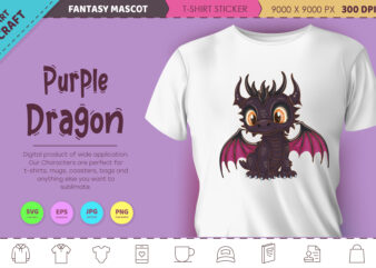 Cartoon purple dragon. Fantasy clipart. t shirt vector file