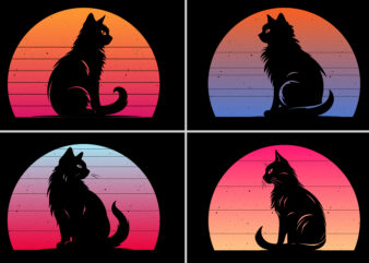Cat Lover Retro Sunset T-Shirt Graphic