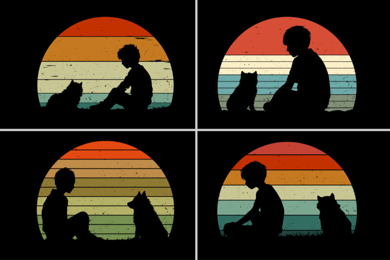 Cat Dog Retro Vintage Sunset T-Shirt Graphic