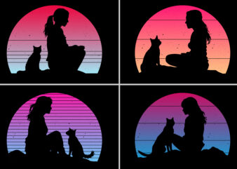 Cat Lover Retro Vintage Sunset Graphic Background for T-Shirt Design