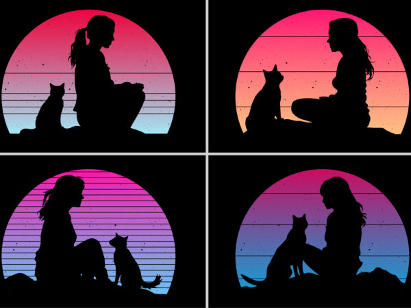 Cat lover retro vintage sunset graphic background for t-shirt design