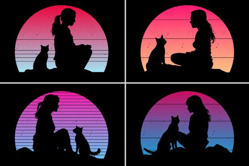 Cat Lover Retro Vintage Sunset Graphic Background for T-Shirt Design