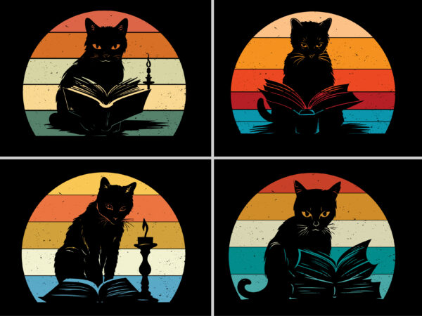 Retro vintage sunset cat reading book t-shirt graphic Retro vintage sunset cat reading book t-shirt graphic