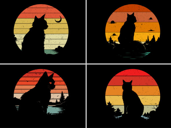 Cat sunset vintage t-shirt graphic