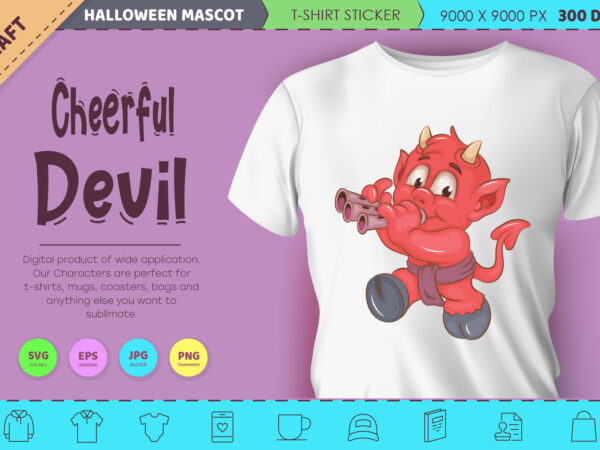 Cheerful little devil. halloween mascot. t shirt vector file