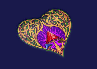 Classic flourish heart shape ornamented mushrooms t shirt vector file