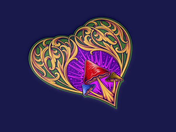 Classic flourish heart shape ornamented mushrooms t shirt vector file