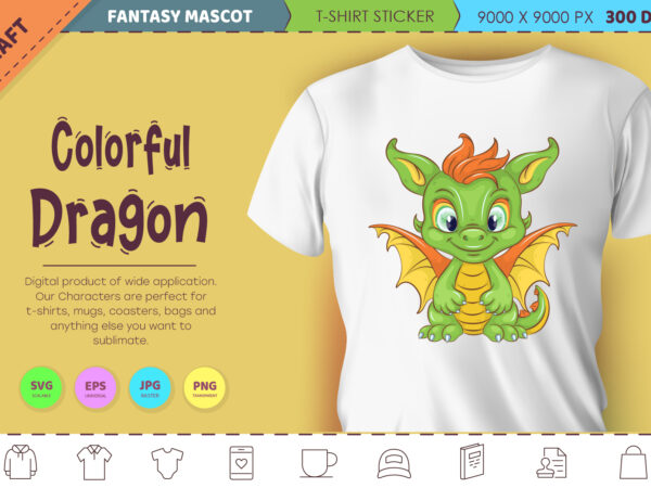 Colorful cartoon dragon. fantasy clipart. t shirt vector file