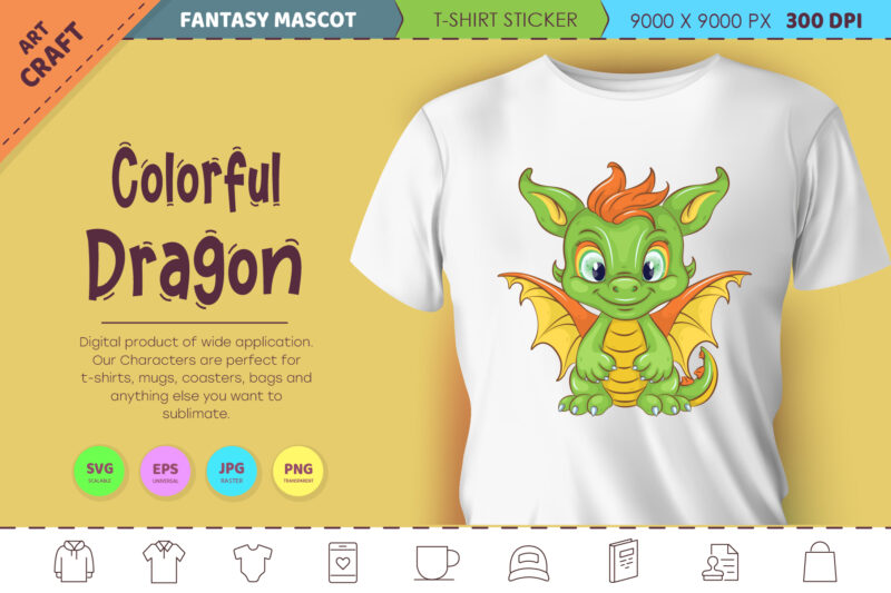 Colorful cartoon dragon. Fantasy clipart.