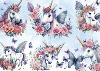 Cute Unicorn Watercolor Clipart t shirt vector file