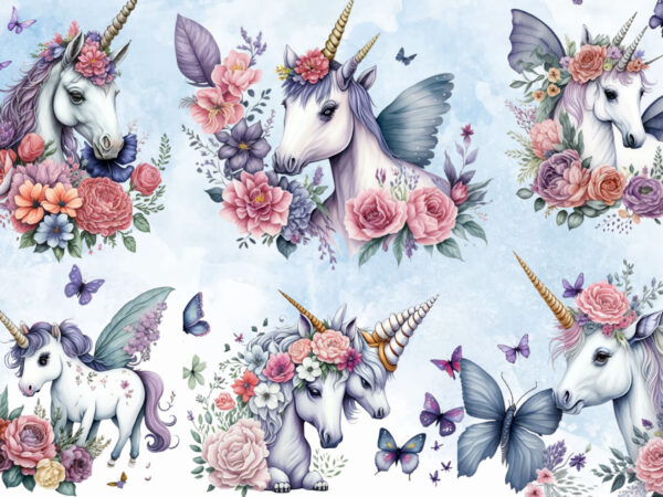 Cute unicorn watercolor clipart t shirt vector file