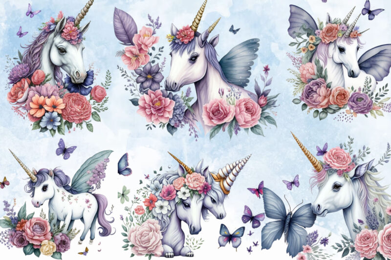 Cute Unicorn Watercolor Clipart