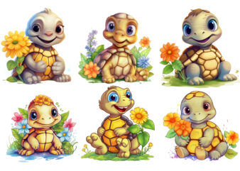 Cute Turtle with flower Clipart