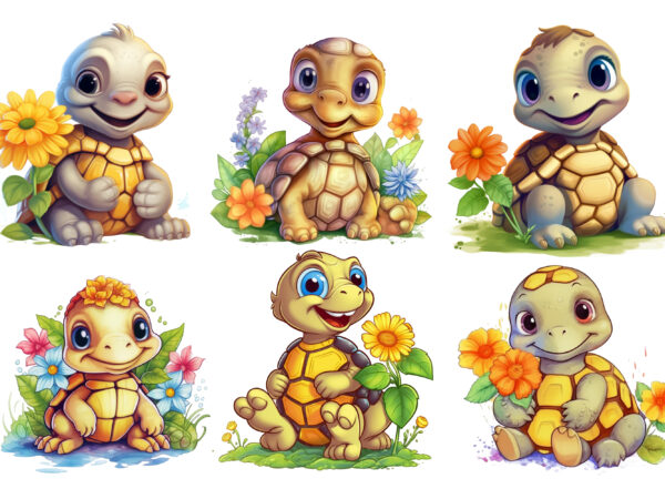 Cute turtle with flower clipart t shirt vector file