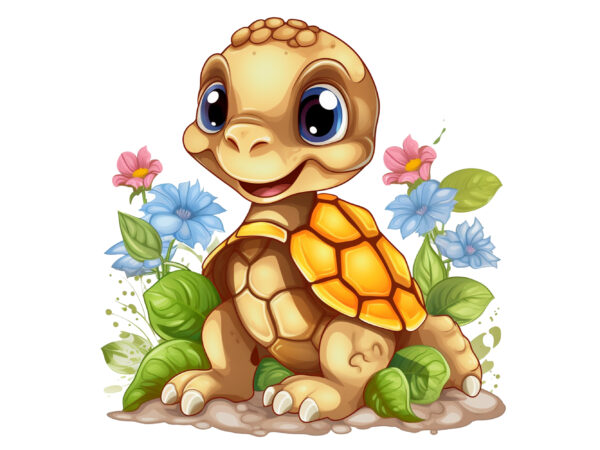 Cute turtle with flower clipart t shirt vector file