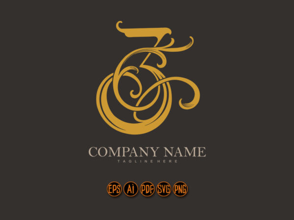 Delight elegant vintage gold number 3 monogram logo t shirt vector illustration