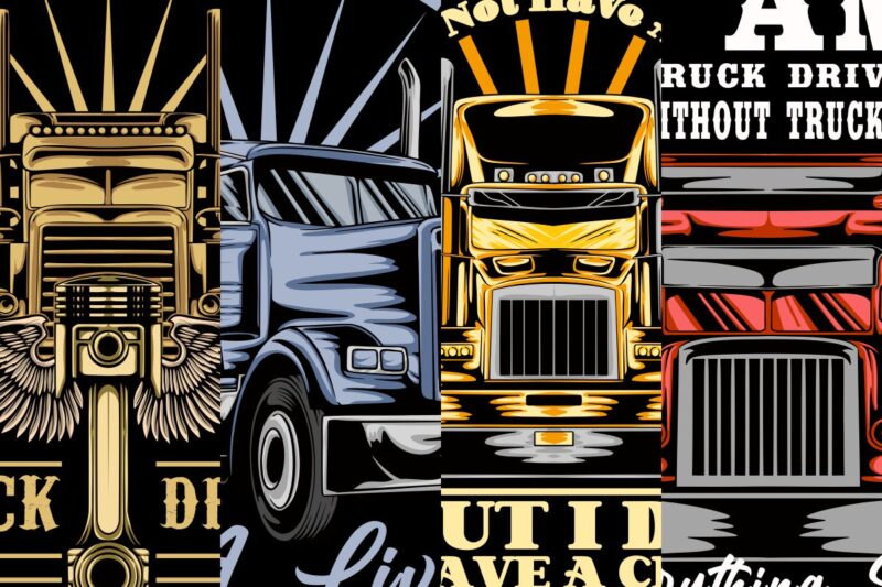 Vintage Truck Driver T-shirt Vector Designs Bundle, American Trucker Graphic T-shirt Collection