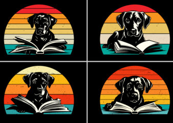 Dog Reading Book Sunset T-Shirt Graphic