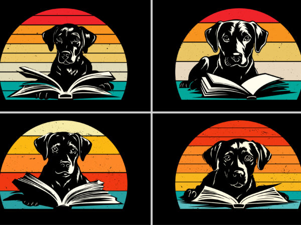 Dog reading book sunset t-shirt graphic