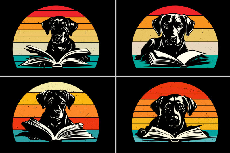 Dog Reading Book Sunset T-Shirt Graphic
