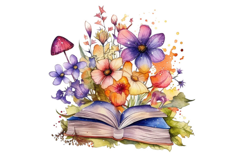 Fairy Flower Book Watercolor Clipart