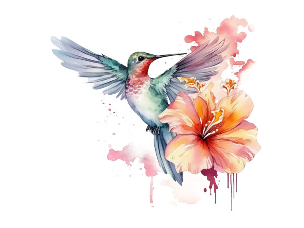 Fairy hummingbird watercolor clipart t shirt graphic design