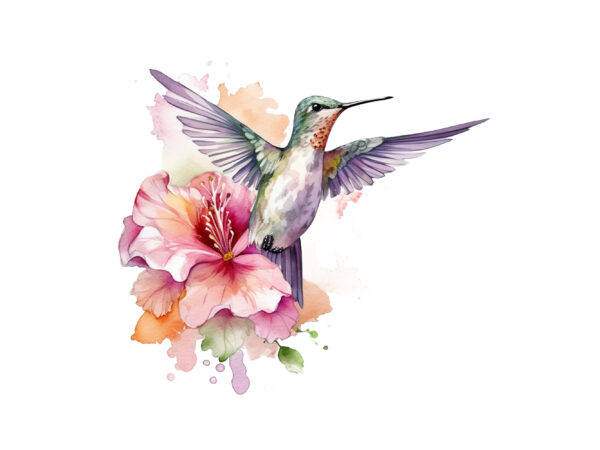 Watercolor clipart fairy hummingbird t shirt design for sale