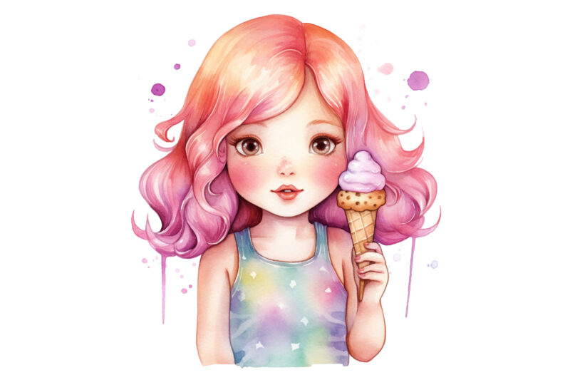 Fairy Ice Cream Watercolor Clipart