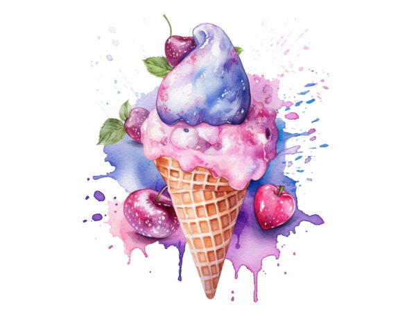 Fairy ice cream watercolor clipart t shirt graphic design