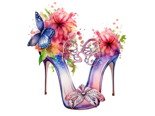 Fairy shoes flower watercolor clipart t shirt graphic design