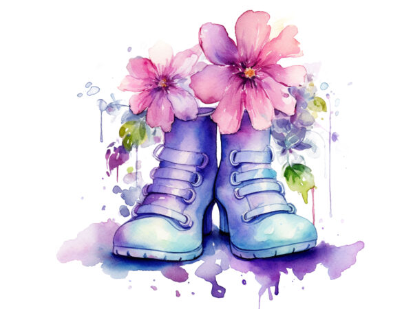 Fairy shoes flower watercolor clipart t shirt graphic design