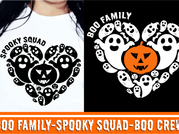 Family halloween monogram svg shirt vector design, spooky squad, boo family, boo family, funny halloween, cute halloween