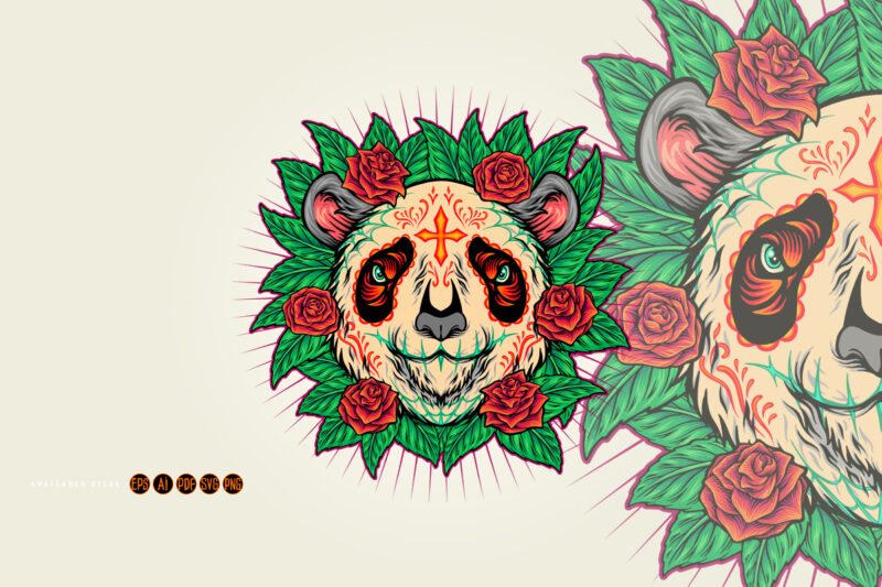 Festive floral panda dia de los muertos
