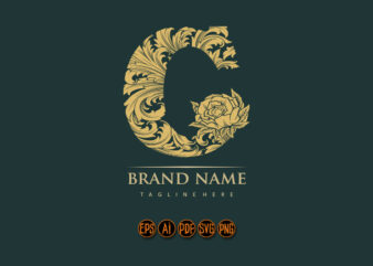 Floral engraved monogram C with luxurious intricate detail