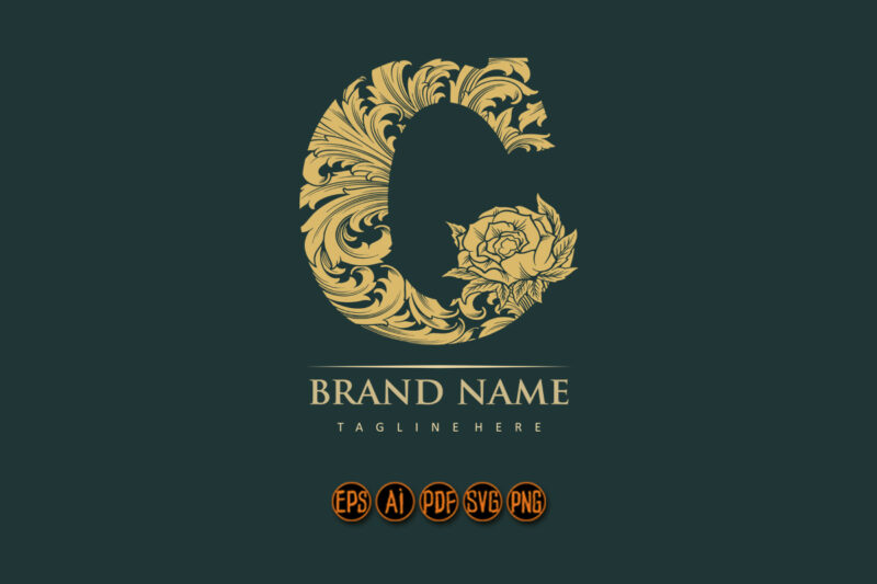 Floral engraved monogram C with luxurious intricate detail