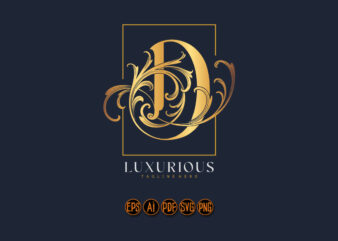 Floral gold D lettering emblem monogram logo t shirt graphic design