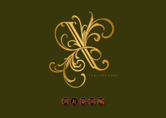 Flourish gold floral X lettering monogram logo t shirt graphic design