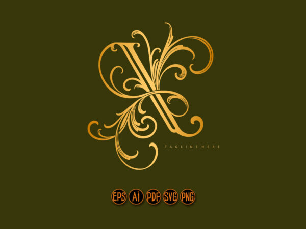 Flourish gold floral x lettering monogram logo t shirt graphic design