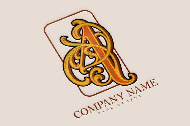 Flourish vintage elegant gold number 4 monogram logo