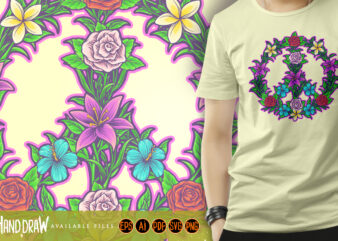 Flower power hippie peace sign with flower form t shirt graphic design